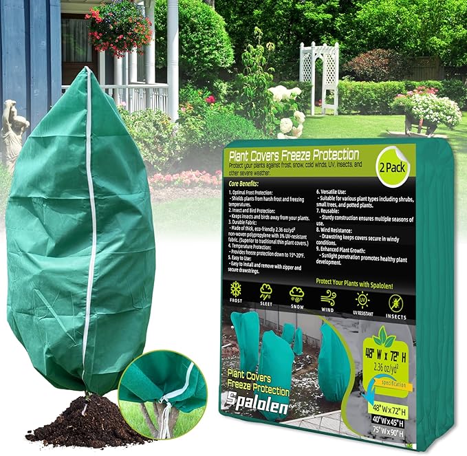 2 Pack Plant Covers Freeze Protection, 48"W x 72"H Winter Frost Blanket 2.36 oz/yd² Fabric Frost