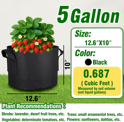 PHYEX 12-Pack 5 Gallon Grow Bags, Heavy Duty Fabric Pots with Handles, Reusable Plant Bags for