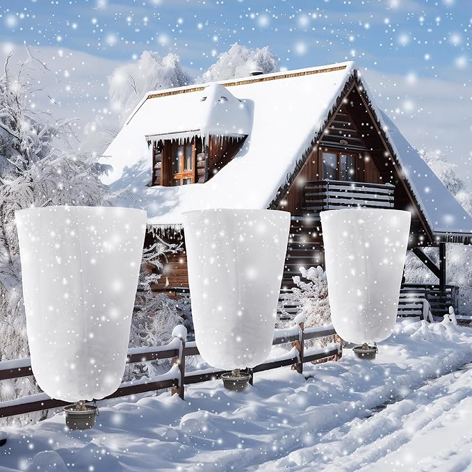 Alpurple 3 Packs Winter Drawstring Plant Covers - 47" X 31.5" Warm Plant Protection Cover Bags
