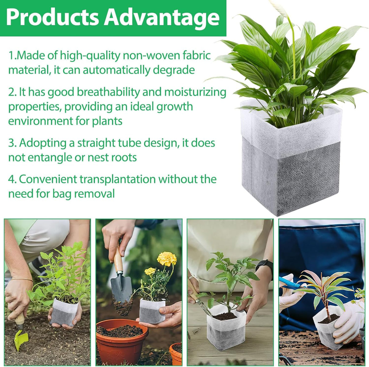 Augshy Nursery Growing Bags, 200Pcs Plant Grow Bags Non-Woven Fabric Seedling Pots Seedling Bags