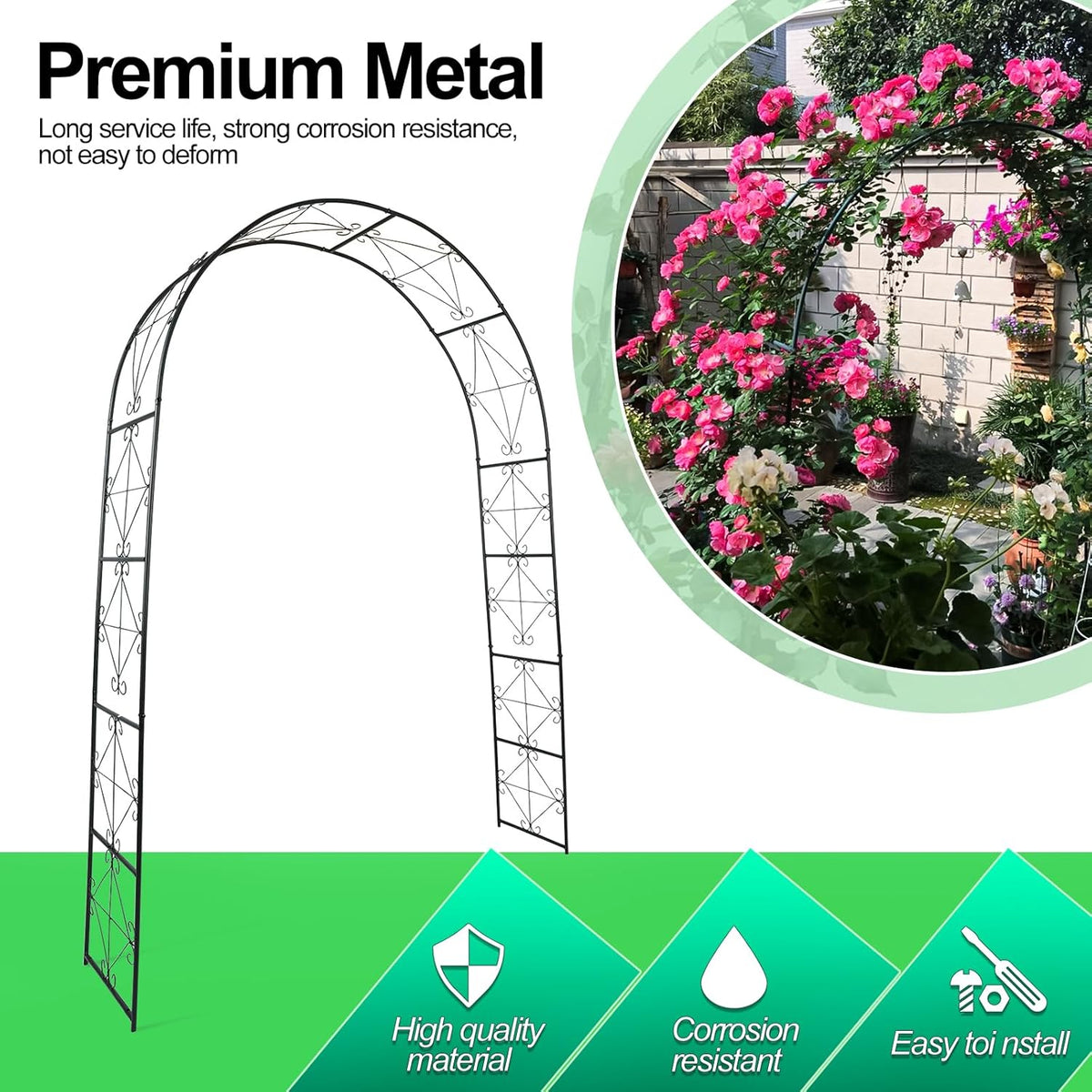 Metal Garden Arch 7.2ft High X 4.5ft Wide Garden Arbor for for Climbing Plants Roses Vines, Outdoor