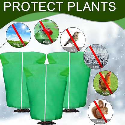 4 Pcs Plant Covers Frost Protection Bag 71" x 47" Winter Reusable Plants Jacket with Drawstring