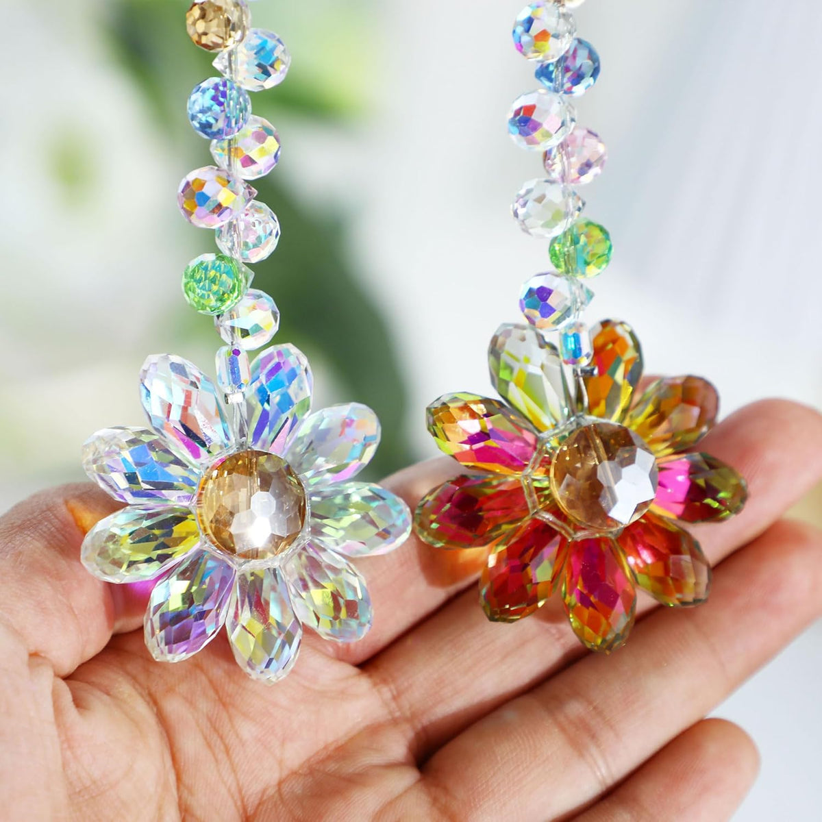 HDCRYSTALGIFTS 6PCS Crystal Sunflower Suncatchers Hanging Ornaments, Crystal Window Sun Catchers