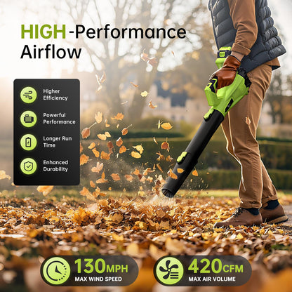 Leaf Blower Cordless, Electric Blower with 2×4.0Ah Batteries & Charger, 6-Speed, Powerful