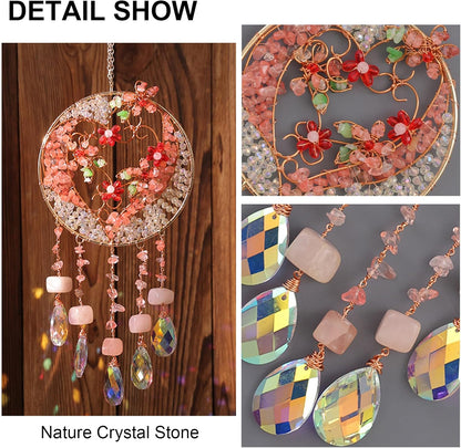 TUOKING Crystal Suncatchers for Window Pink Love Dreamy Crystal Natural Stone Sun Catchers Rainbow