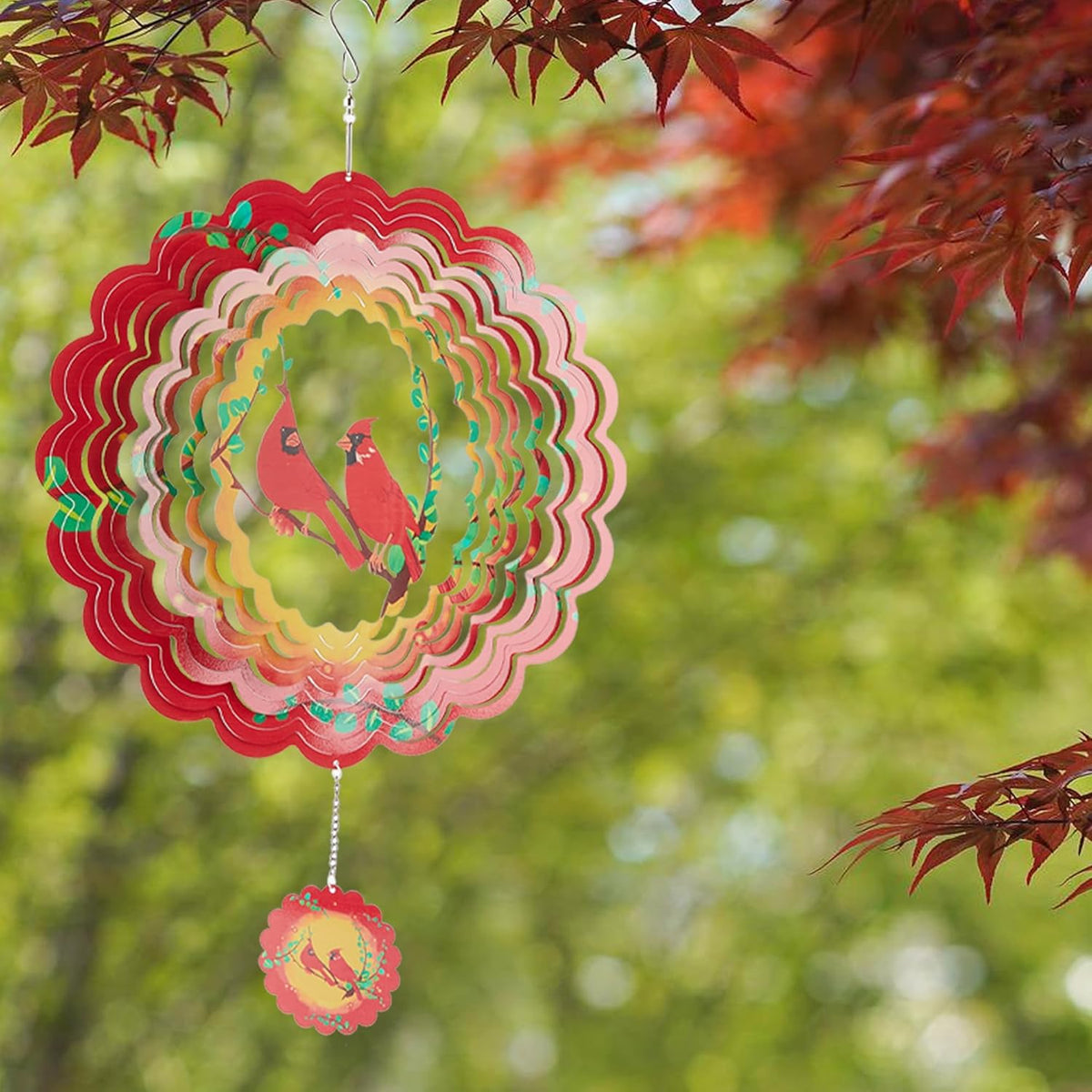 Cardinal Wind Spinners Metal Outdoor Sculpture for Outside Decoration,12 inch 3D Stainless Steel
