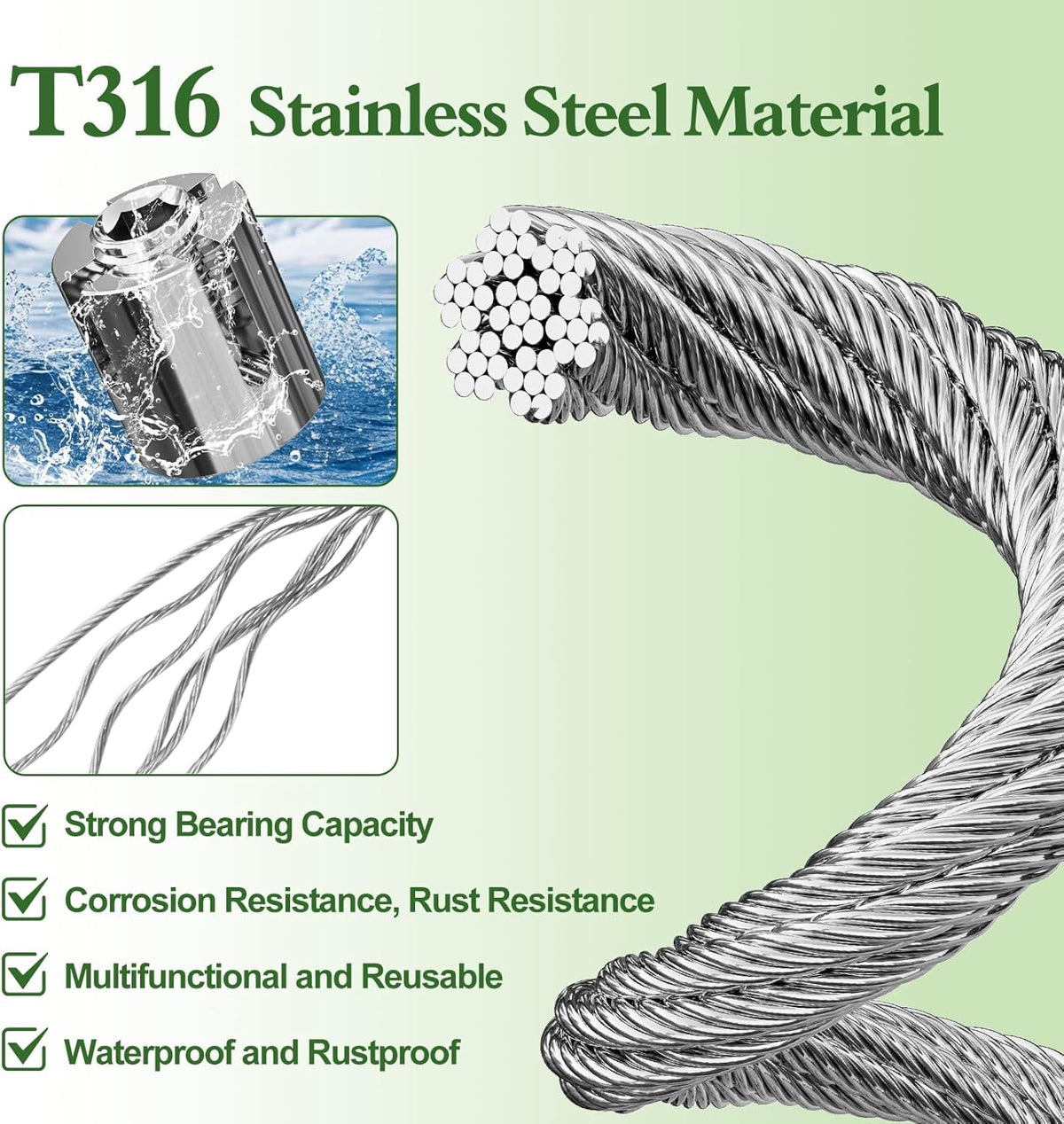 SPECILITE Wire Trellis for Climbing Plants Outdoor, 30-Set T316 Stainless Steel Kit, 1/8in x 150ft