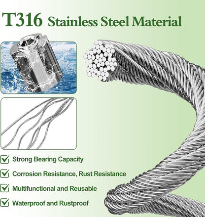 SPECILITE Wire Trellis for Climbing Plants Outdoor, 30-Set T316 Stainless Steel Kit, 1/8in x 150ft