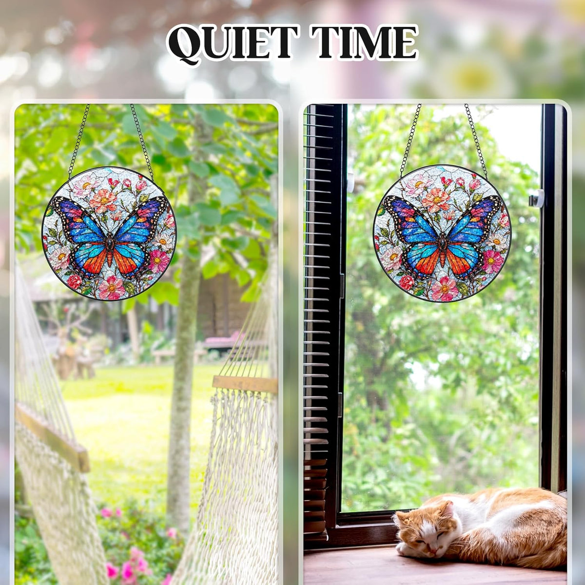 Stained Glass Window Hanging - Butterfly Sun Catchers Colorful Glass Panel Suncatcher Indoor Decor