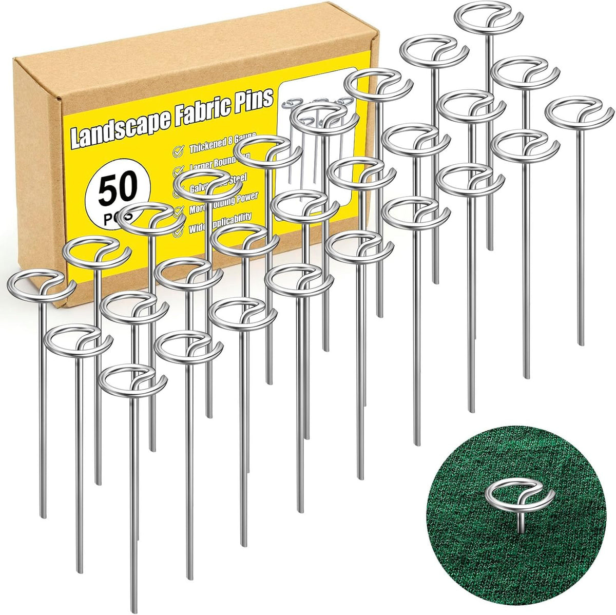 50 Pcs Landscape Pins, Thickened 8 Gauge Circle Top Landscape Fabric Pins, 6 Inch Galvanized Garden