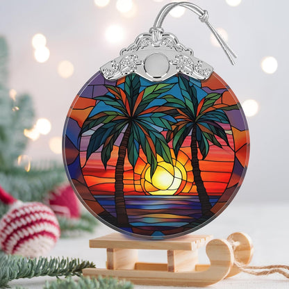Stained Glass Retro Beach Christmas Ornament - Holiday Home Decor - Tree Decoration - Gift Exchange