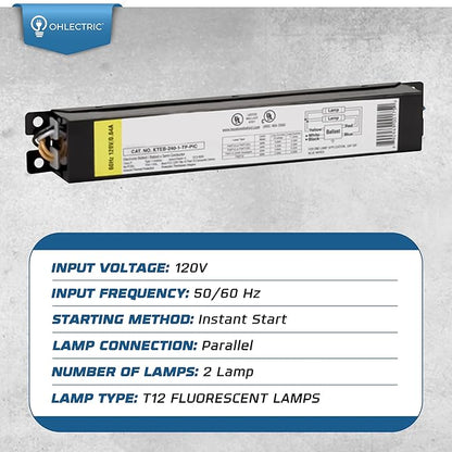 OHLECTRIC Replacement for Keystone KTEB-240-1-TP-PIC 2 Lamp T12 Electronic Fluorescent Ballast |