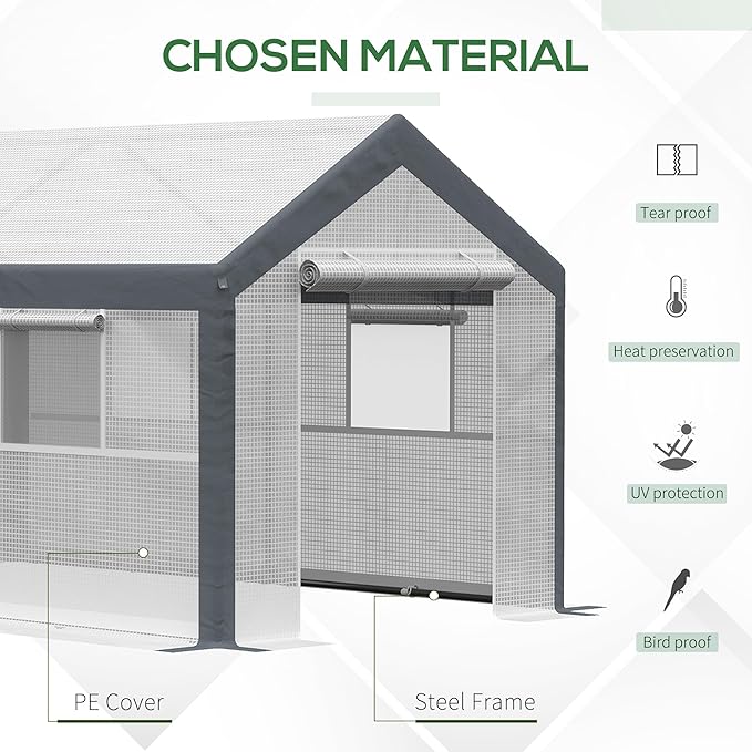 Outsunny 12' x 7' x 7' Walk-in Greenhouse, Outdoor Garden Warm Hot House with 4 Roll-up Windows, 2