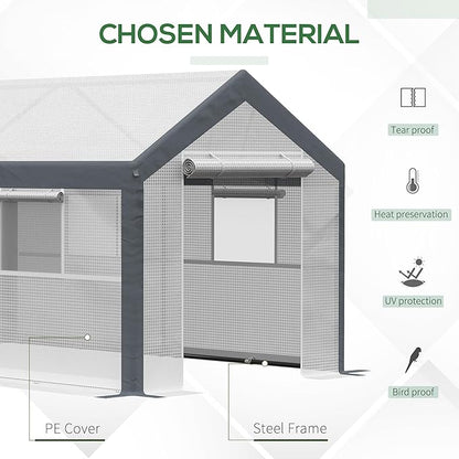 Outsunny 12' x 7' x 7' Walk-in Greenhouse, Outdoor Garden Warm Hot House with 4 Roll-up Windows, 2