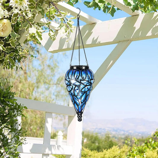 Solar Hanging Lantern Outdoor Lights, Tear-Shaped 15 LEDs Cool White Hanging Lights with S Hooks