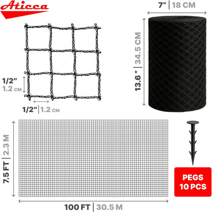 Heavy Duty Bird Netting for Garden Protection & Fruit Trees, 7.5x100 Ft with 10 Stakes – Black