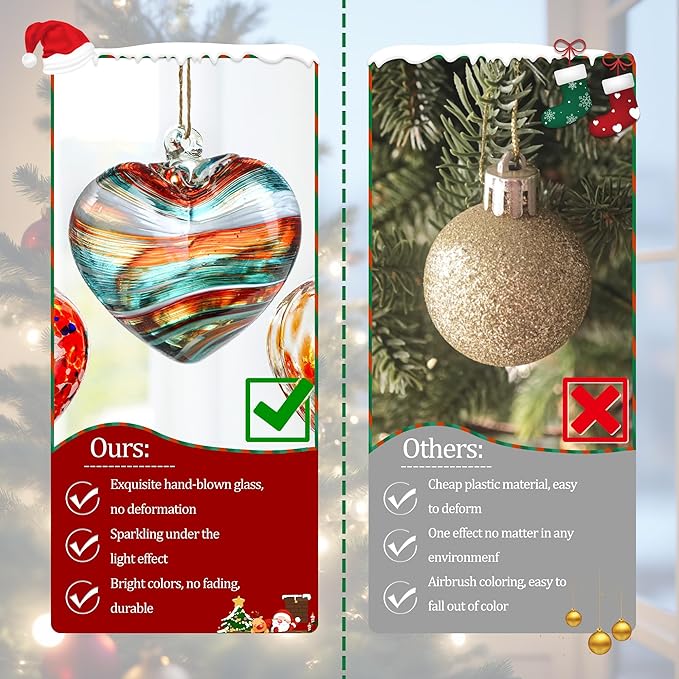 Hand Blown Glass Gazing Balls for Garden Red Heart Hanging Friendship Balls for Gift Heart Shape
