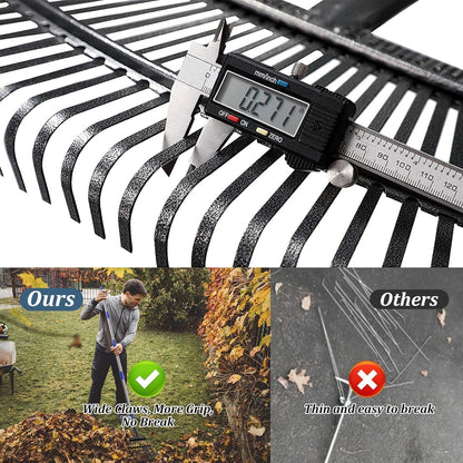 Garden Rake for Leaves, Leaf Rakes Heavy Duty for Yard,Lawn,Shrub,Grass,Mulch, 18" Metal Head,6ft