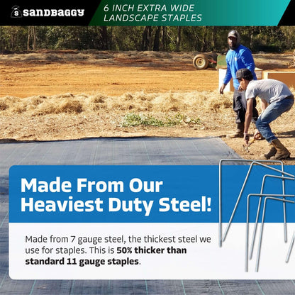 Sandbaggy 6" Wide Landscape Staples - Extra Heavy Duty: 7 Gauge Galvanized Steel - Hold Down Pipes