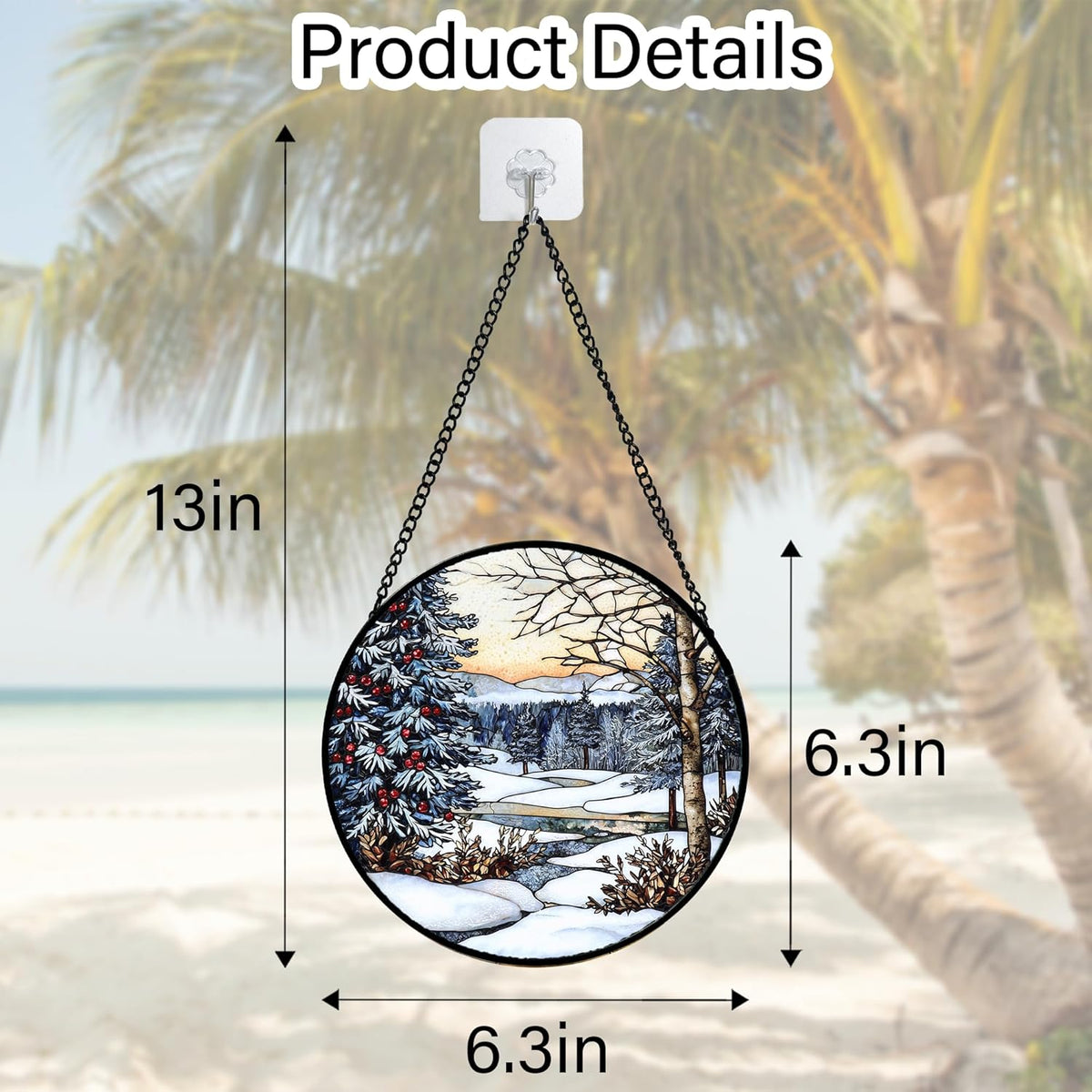 Stained Glass Window Hanging, Winter Snow Landscape Suncatcher Diamond Glass Panel Sun Catchers