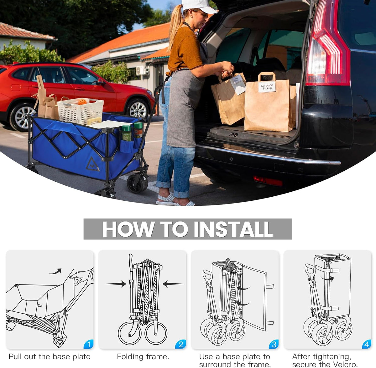 Wagon Cart Shopping Foldable Folding Collapsible with Wheels Big On Beach Garden Outdoor Grocery
