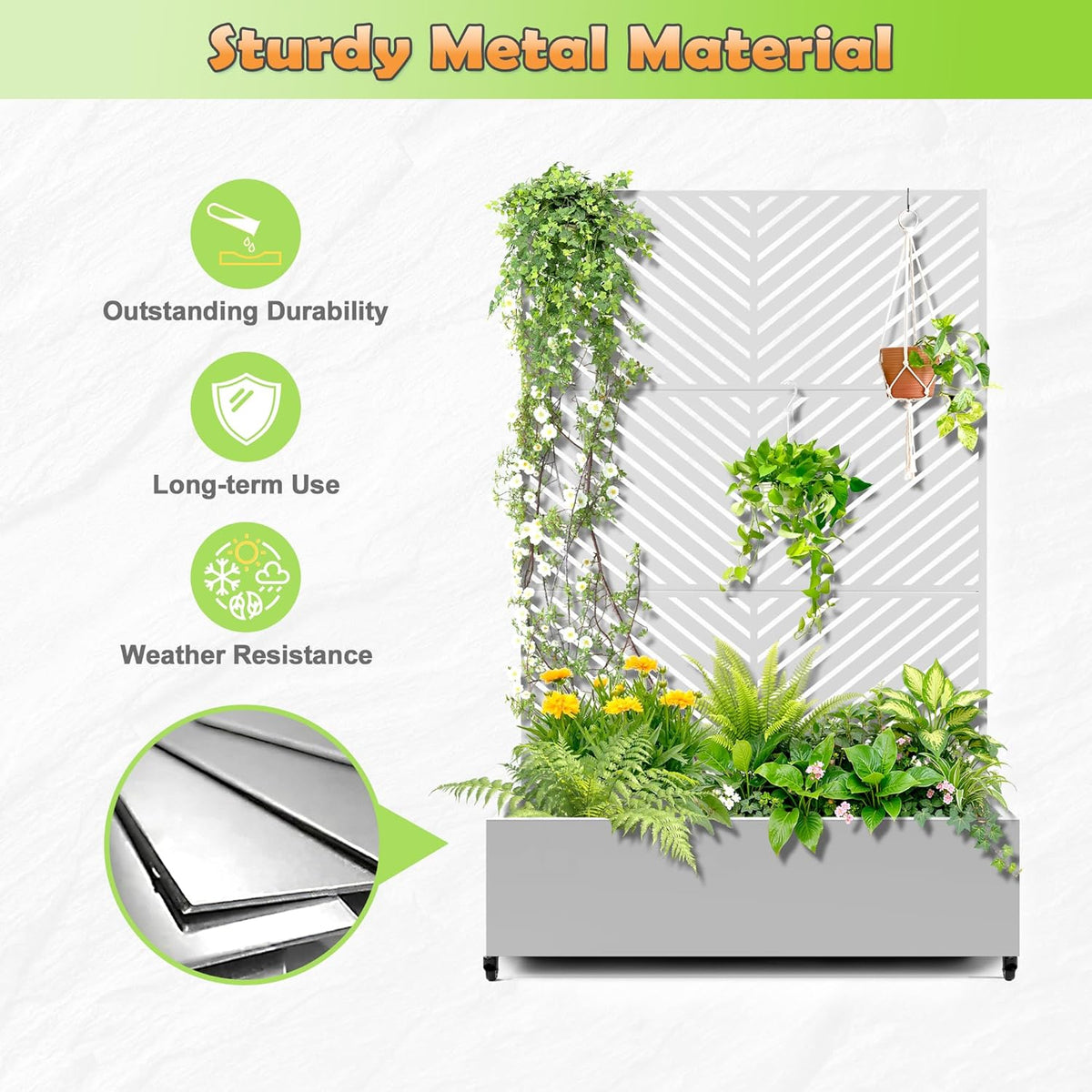 Metal Raised Garden Bed with Trellis, 2-in-1 Planter Box & Privacy Screen for Climbing Plants