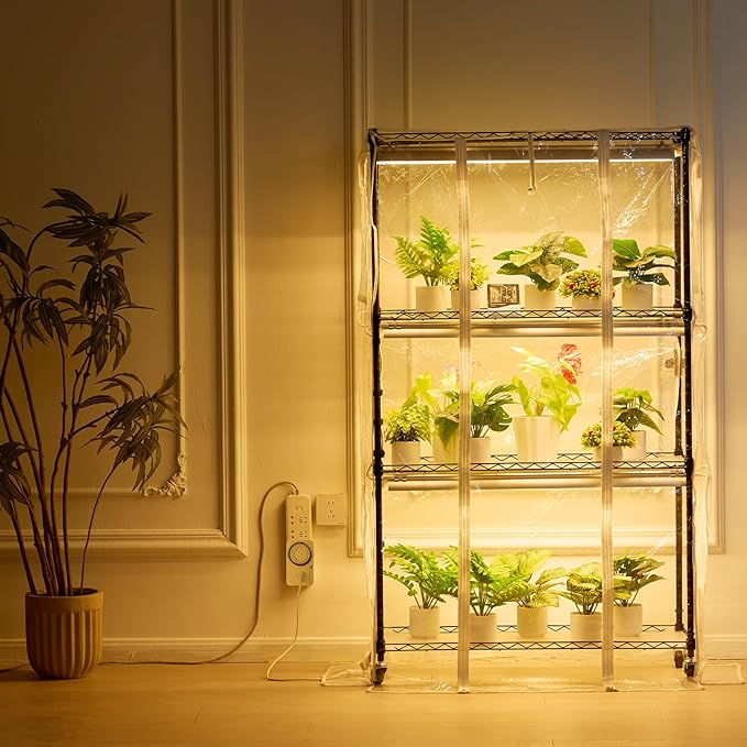 VEVOR Plant Stand with Grow Light, Grow Light Shelf with Cover and Thermometer, 4 Tiers 180W Plant