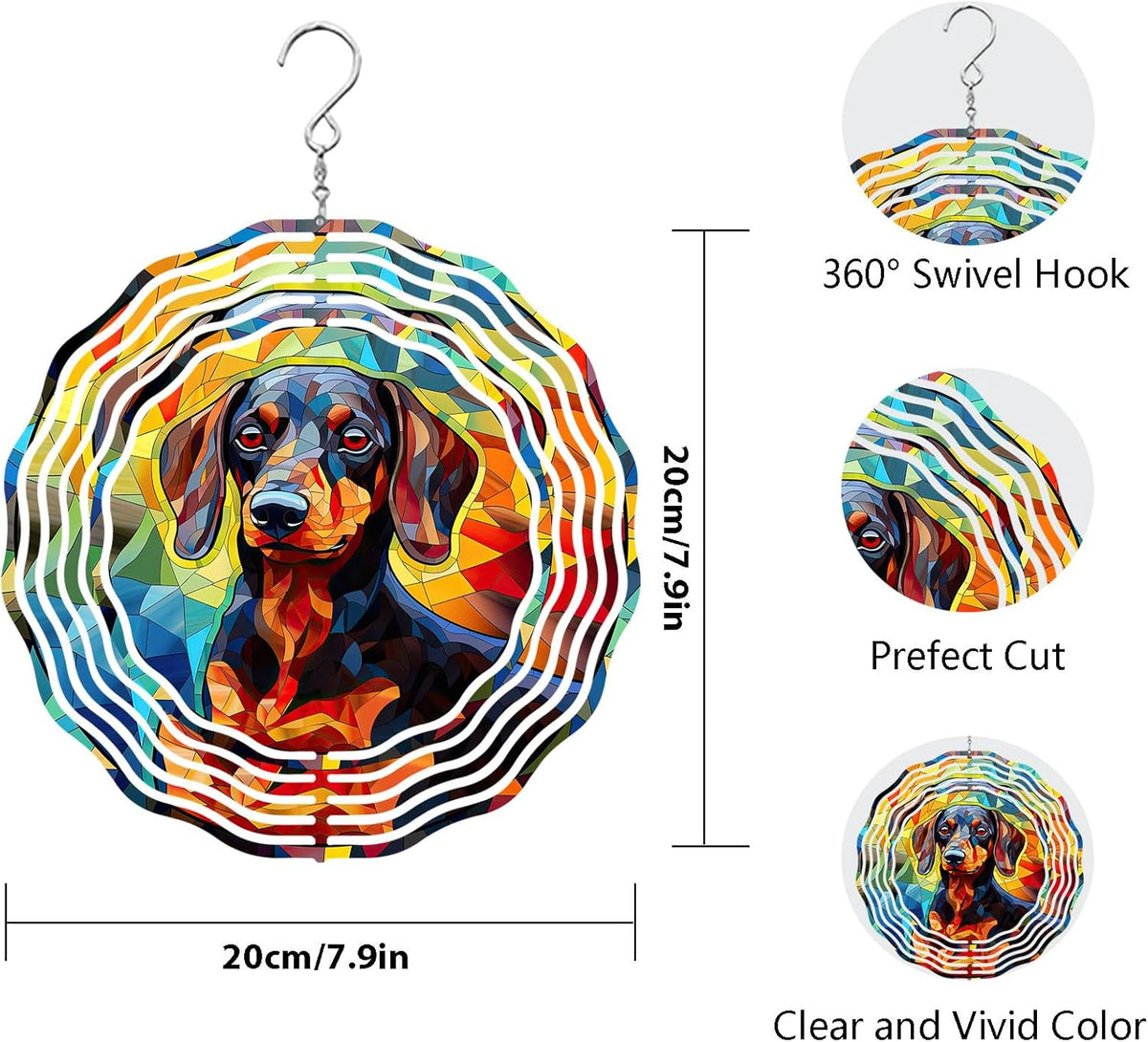 Dachshund Dog Wind Spinners Outdoor Dog Memorial Gifts, 3D Metal Kinetic Hanging Garden Wind