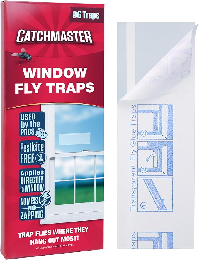 Catchmaster Window Fly Traps 96-Pack, Fruit Fly Traps for Indoors, Disposable Bulk Bug Catcher