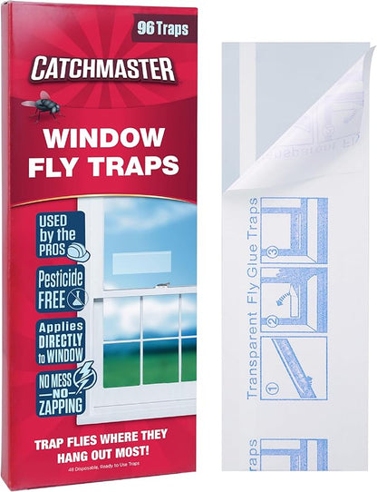 Catchmaster Window Fly Traps 96-Pack, Fruit Fly Traps for Indoors, Disposable Bulk Bug Catcher