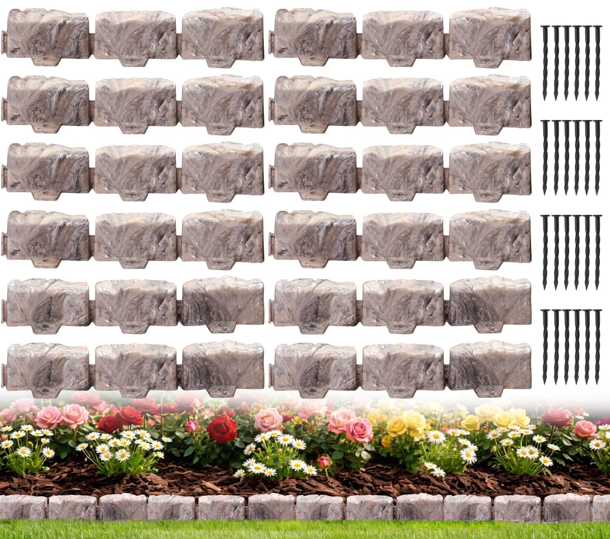 Landscape Edging Garden Edging Border Faux Stone Edging,17FT x 2.75 in Tall