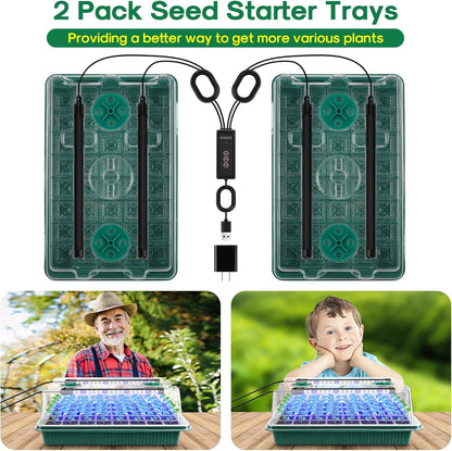 BlumWay Seed Starter Tray with Grow Light,2 Pack 80 Cells Seedling Tray Kit with Humidity