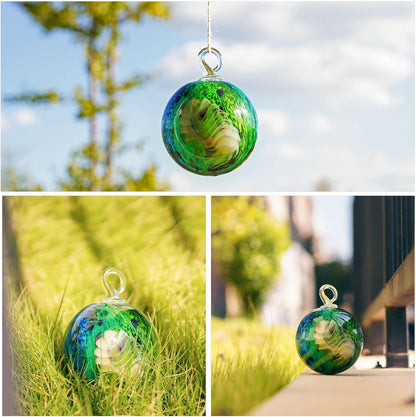 QFkris 4" Hanging Gazing Balls for Gardens Decorative Outdoor Hand-Blown Glass Ornament Friendship