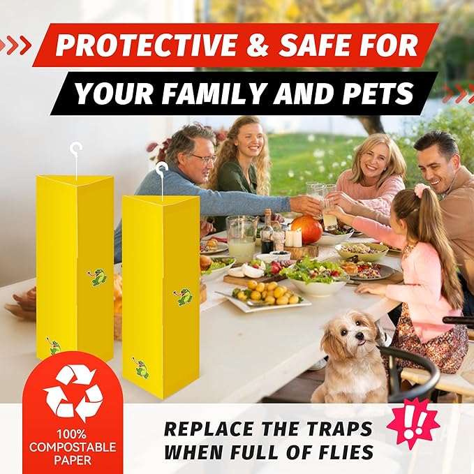 LULUCATCH Sticky Fly Traps, 10 Pack Fly Catcher Fungus Gnat Traps, Hanging Yellow Sticky Traps for