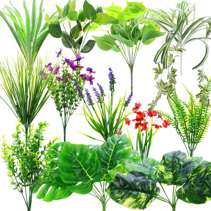 14 Bundles Artificial Plants Outdoor UV Resistant, Fake Greenery Plant Flower, Faux Boxwood Boston
