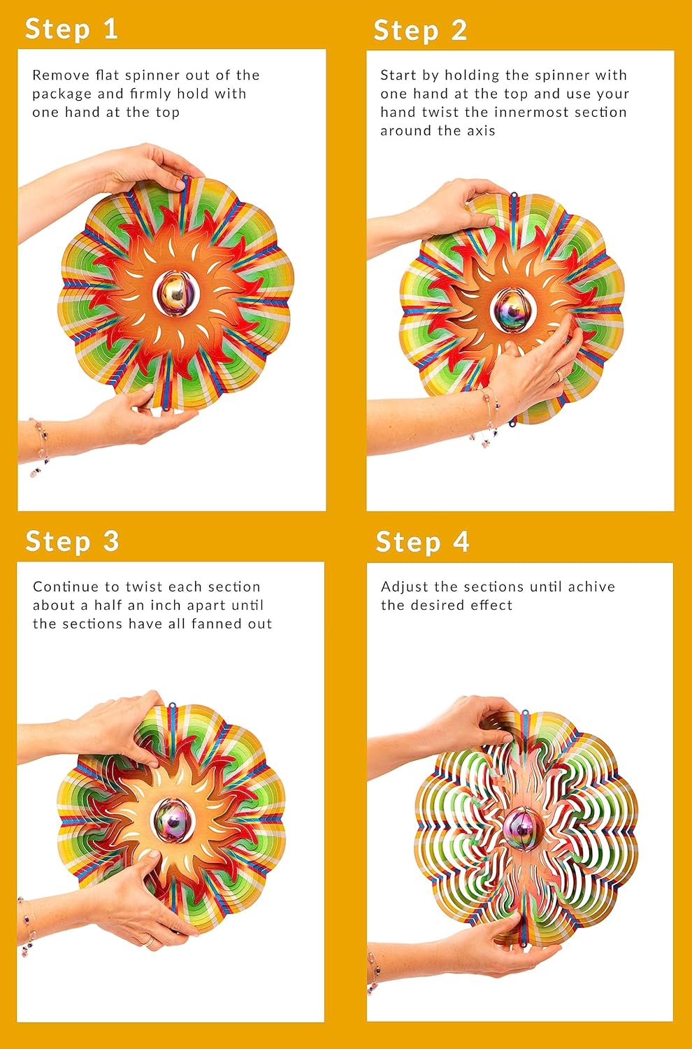 Garden Decor Sun Wind Spinner – 12-in Gazing Sun Hanging Decoration for Yard and – Boho