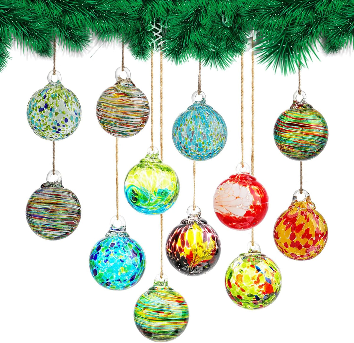 12 Pcs 2.3 Inch Christmas Ball Ornaments Hand Blown Glass Ornaments for Christmas Tree Gazing Balls