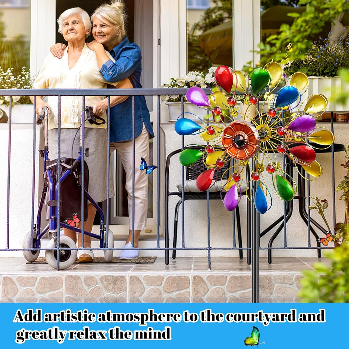 64 inch Garden Wind Spinner, Outdoor Wind Sculpture with 5 Prong Base Stand, Metal Windmill for