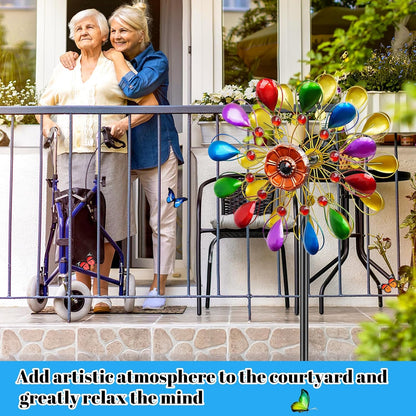 64 inch Garden Wind Spinner, Outdoor Wind Sculpture with 5 Prong Base Stand, Metal Windmill for