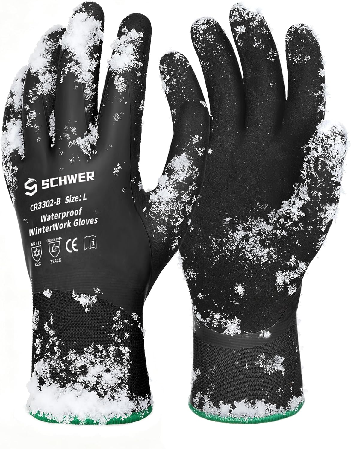 Schwer 2 Pairs Waterproof Winter Work Gloves, ANSI A2 Cut Resistant Freezer Gloves for Outdoor Cold