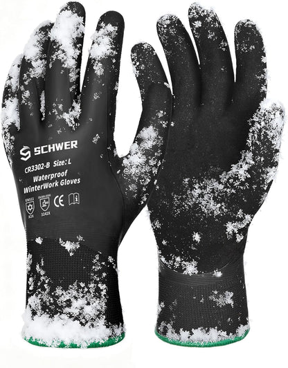 Schwer 2 Pairs Waterproof Winter Work Gloves, ANSI A2 Cut Resistant Freezer Gloves for Outdoor Cold