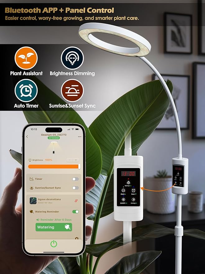 Smart Grow Lights for Indoor Plants,24W Plant Light with Auto-Timer,Full Spectrum LED Grow Light