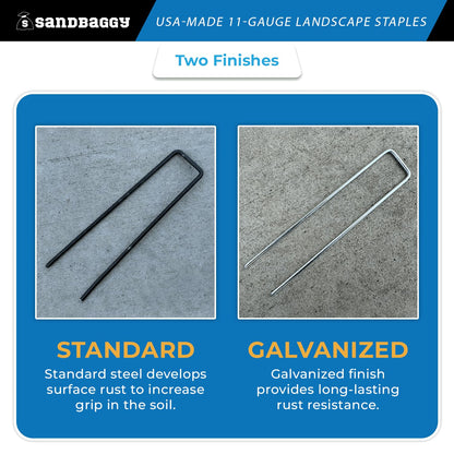 Sandbaggy USA Made 6-inch Landscape Staples - Garden Stakes - Landscaping Fabric, Netting, Sod