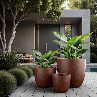 Kante 18",14",10" Dia Concrete Round Planters (Set of 3), Outdoor Indoor Large Planter Pots with