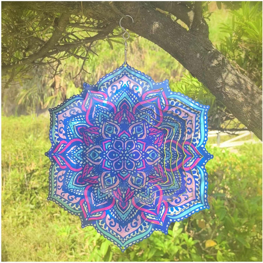 Mandala Wind Spinner Outdoor Mental Wind Spinner for Yard, Garden, Meditation, Yoga Decor Hanging