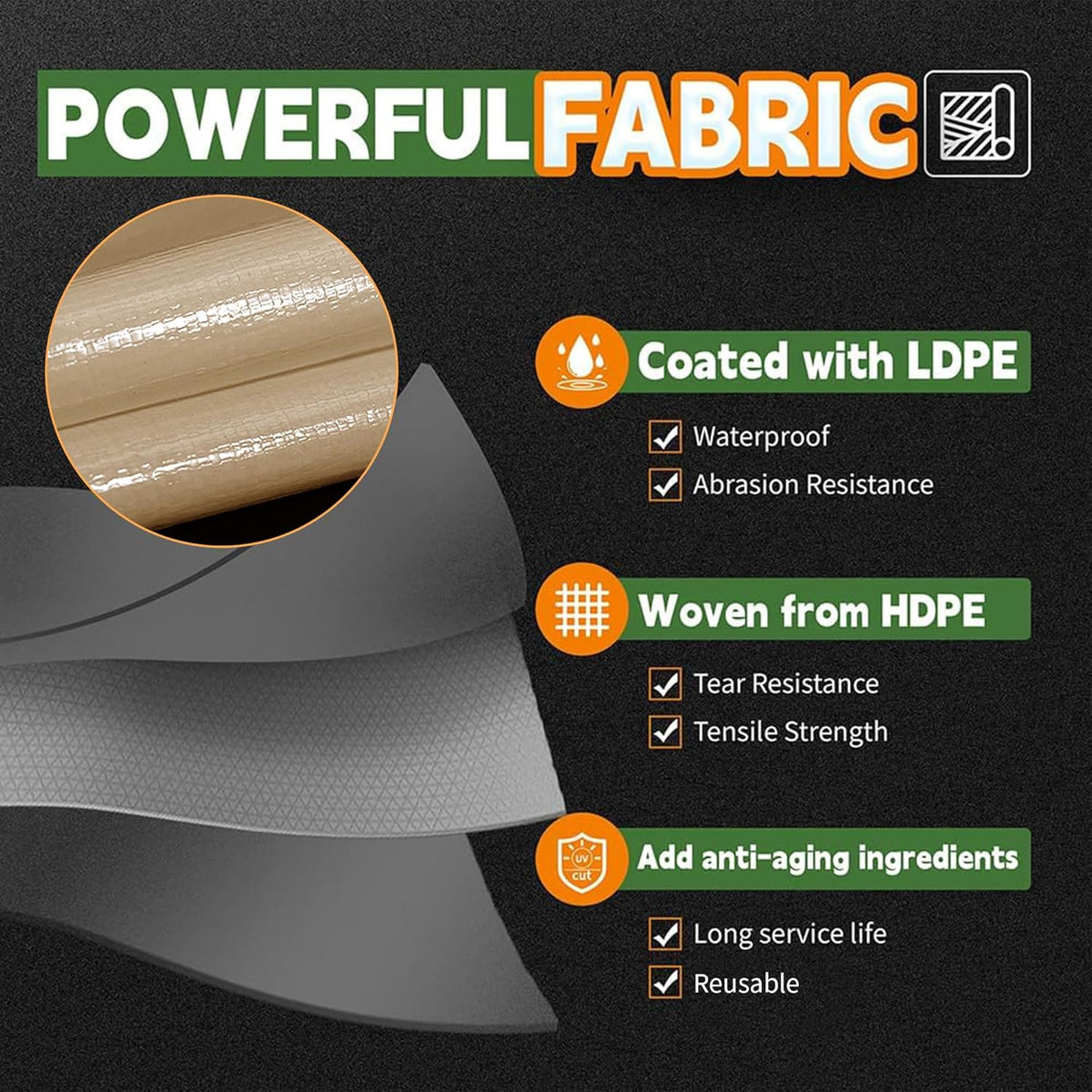 RAINDEWAY 5x7 Feet Heavy Duty 12 Mil Tan Poly Tarp Cover,UV Resistant,Weatherproof,Durable,Multipurp