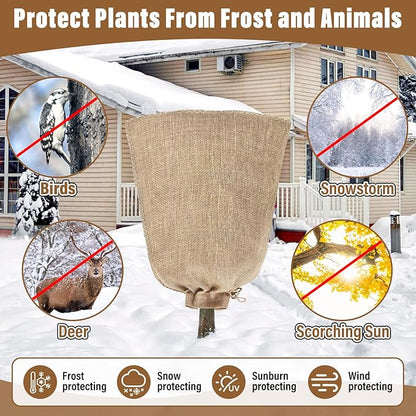 Riare 4 Packs 40 × 47 Inch Burlap Winter Plant Cover Bags with Drawstring- Reusable Large Burlap