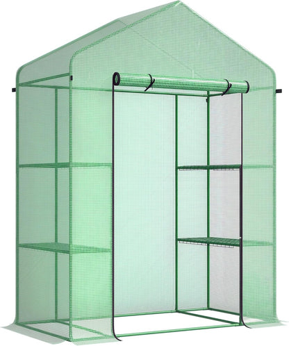 Outsunny 5' x 2.5' x 6.5' Mini Walk-in Greenhouse Kit, Portable Green House with 3 Tier Shelves
