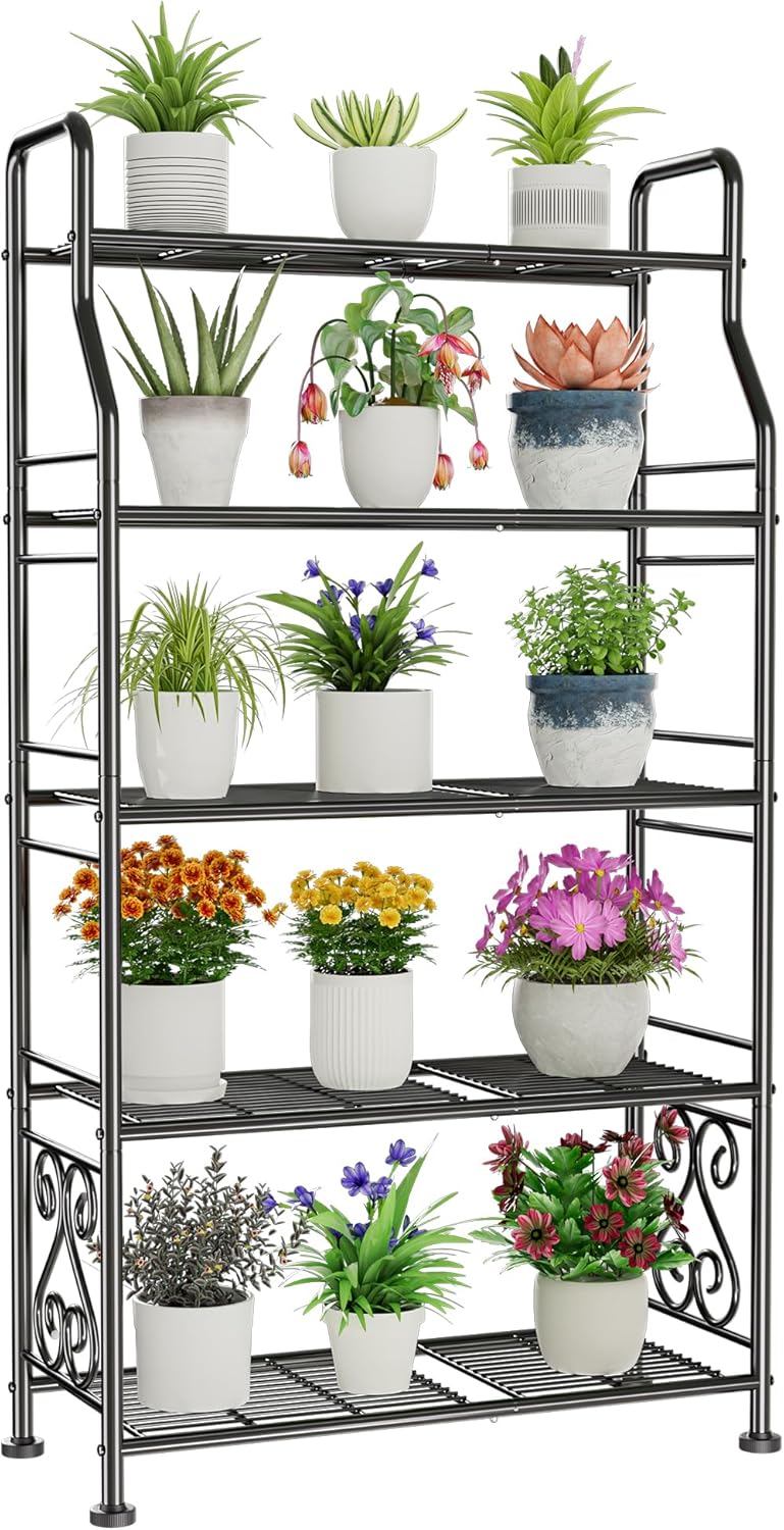 GIOTORENT Plant Stand Outdoor Indoor 5 Tier Metal Waterproof - 53.2" Plant Shelf for Patio