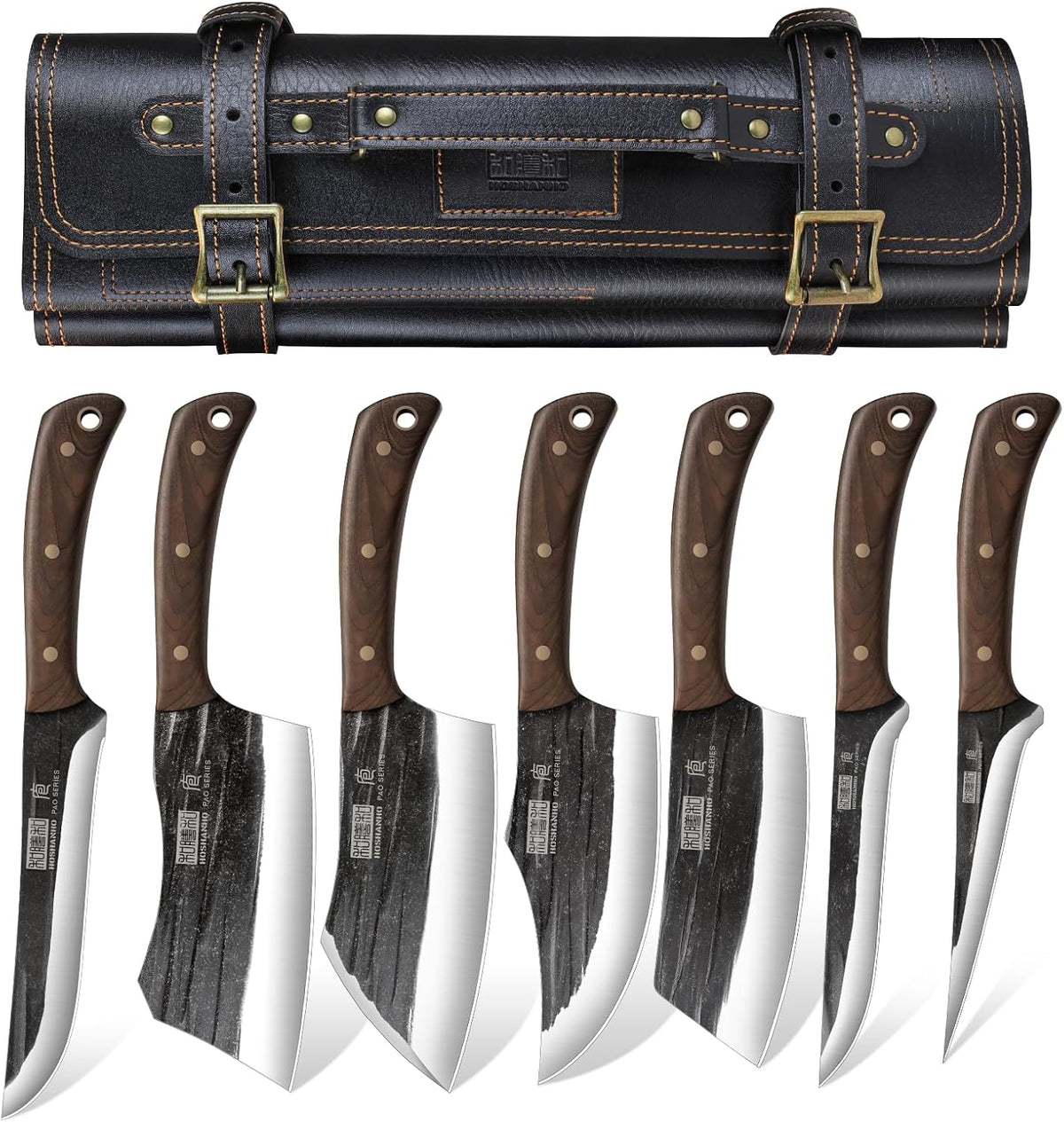 HOSHANHO Butcher Knife Set, Hand Forged Butcher Chef Knife Set with Roll Bag, Sharp Meat Cleaver